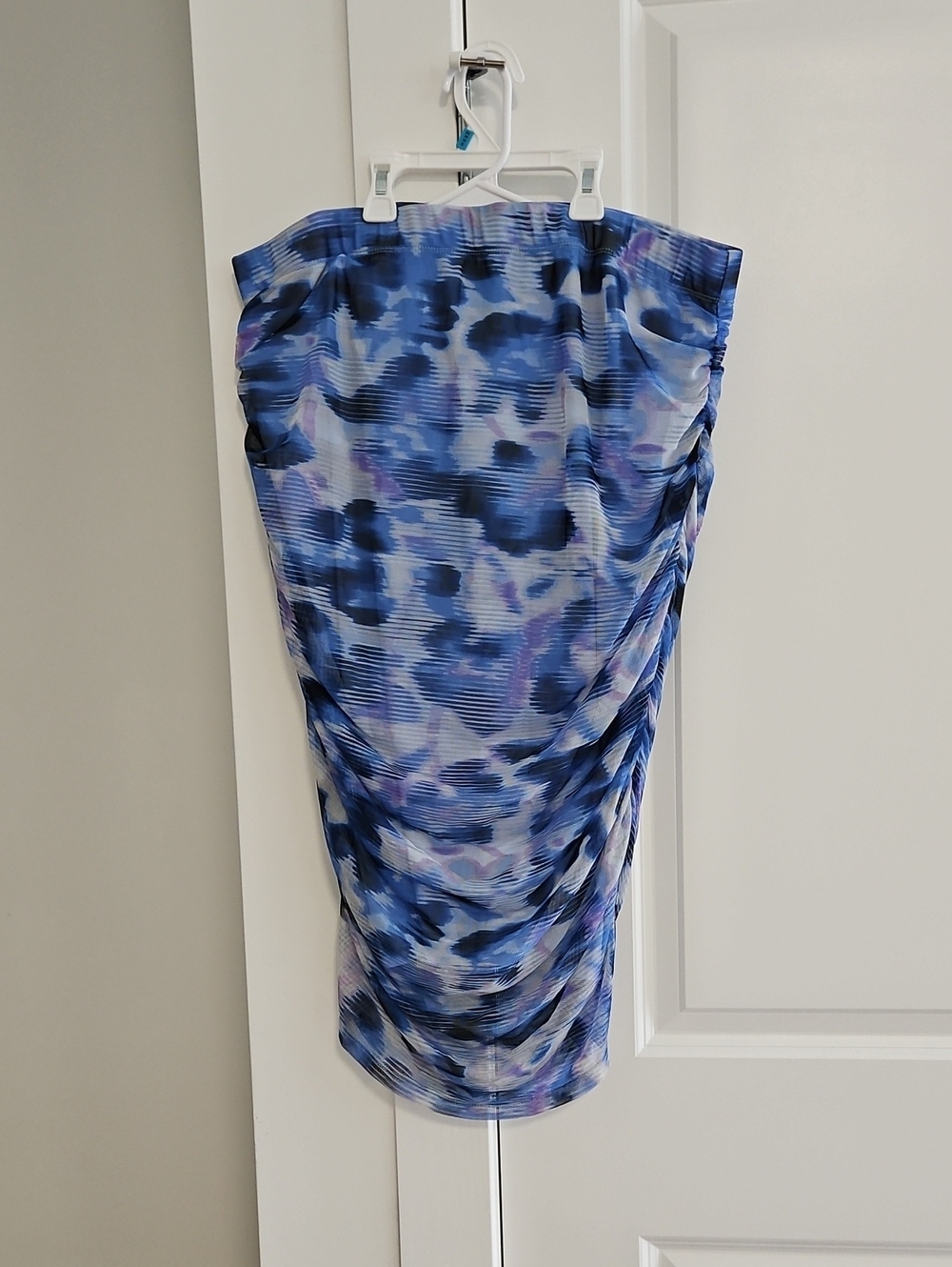 DKNY Blue and Purple Abstract Ruched Midi Skirt